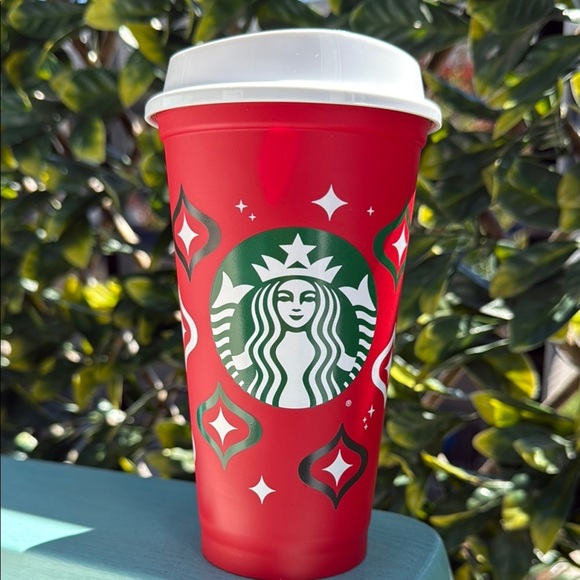 Starbucks Festive Red Tumbler with White Accents Set of 2 - Picture 4 of 6